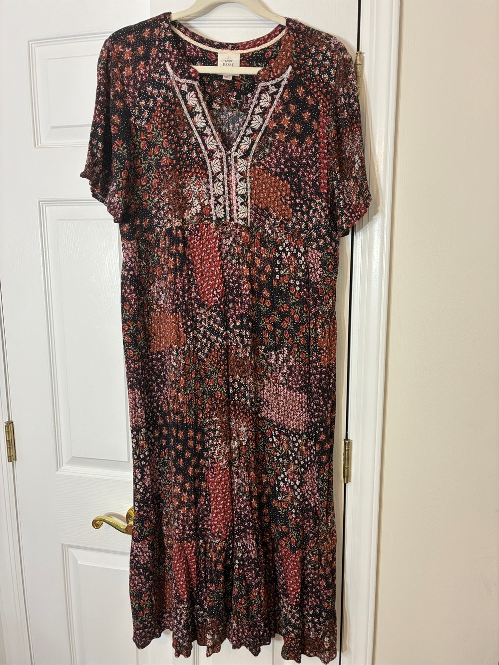 Knox Rose Floral Patchwork Midi Dress w/ Embroidery Detail, sz XL
